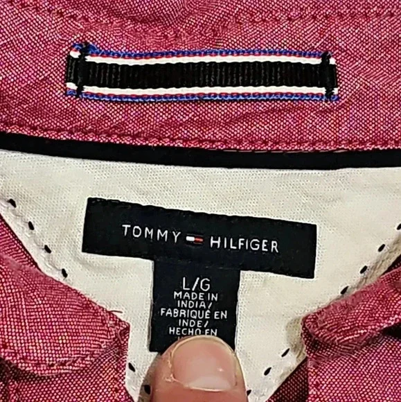 Tommy Hilfiger Women’s Burgundy Speckled Button Down Shirt L Elbow Patch Y2K - Picture 4 of 7